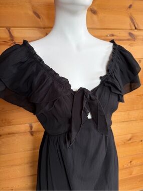 Empire black flowy off shoulder short dress summer sun large dressy wedding